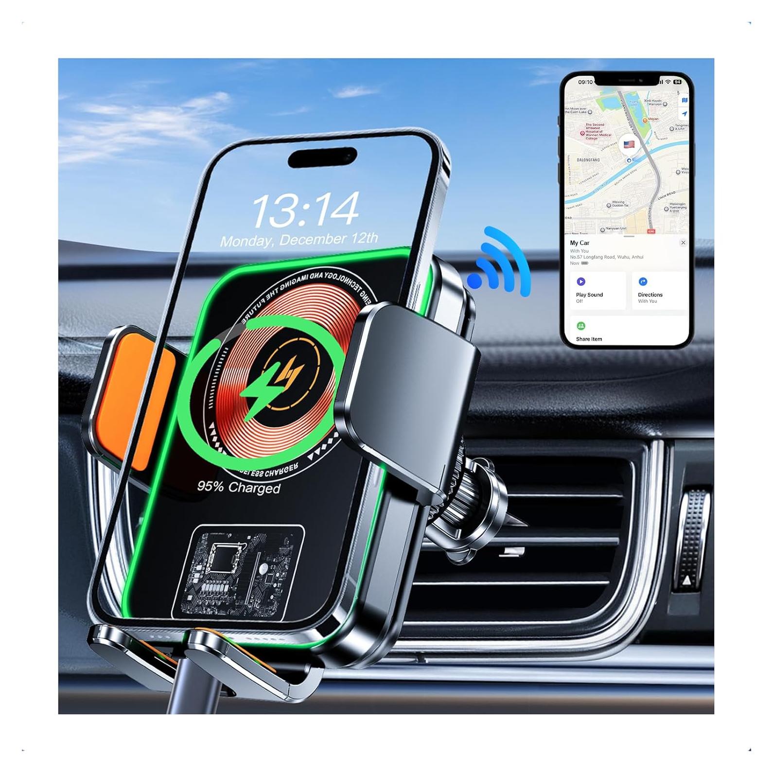 Cargador de coche inalámbrico Llxgab 15W con Find My iOS