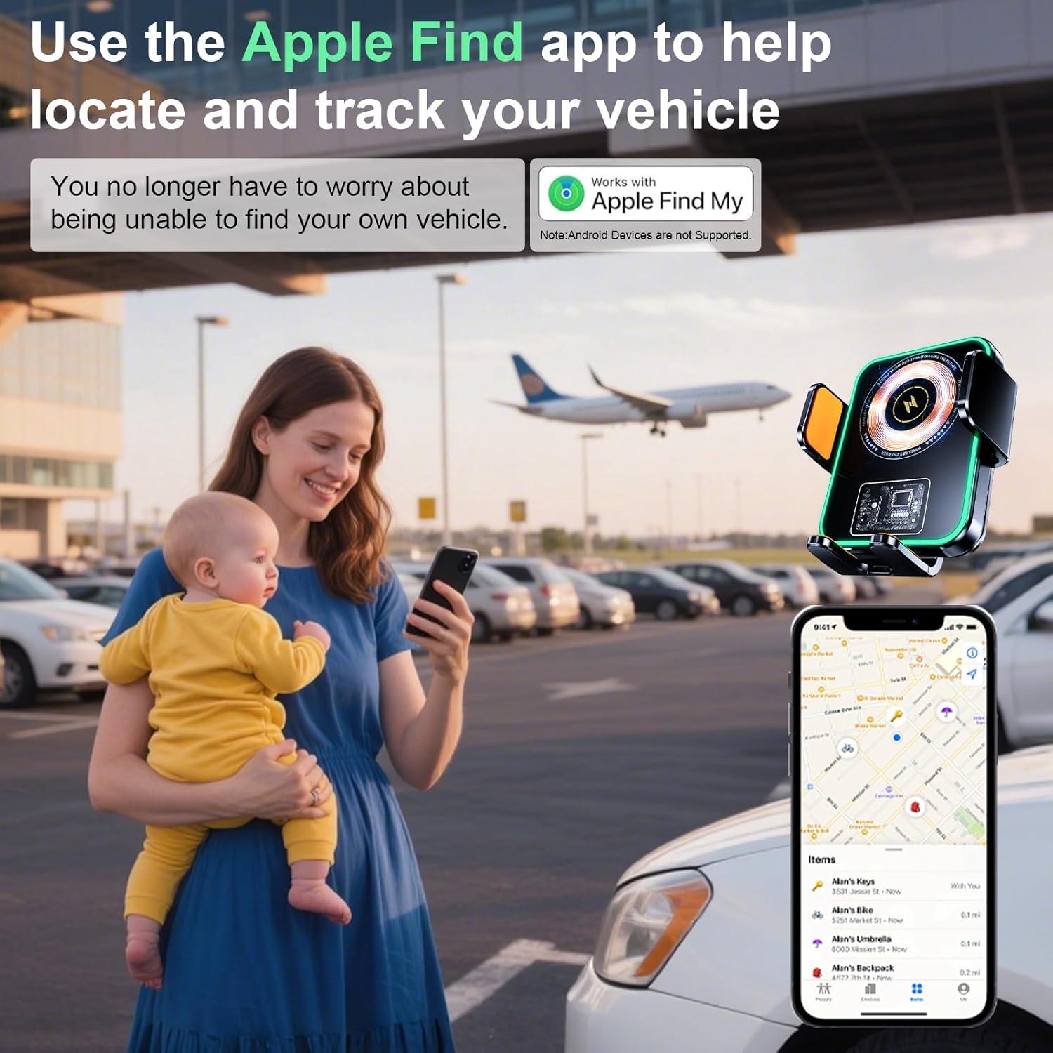 Cargador de coche inalámbrico Llxgab 15W con Find My iOS