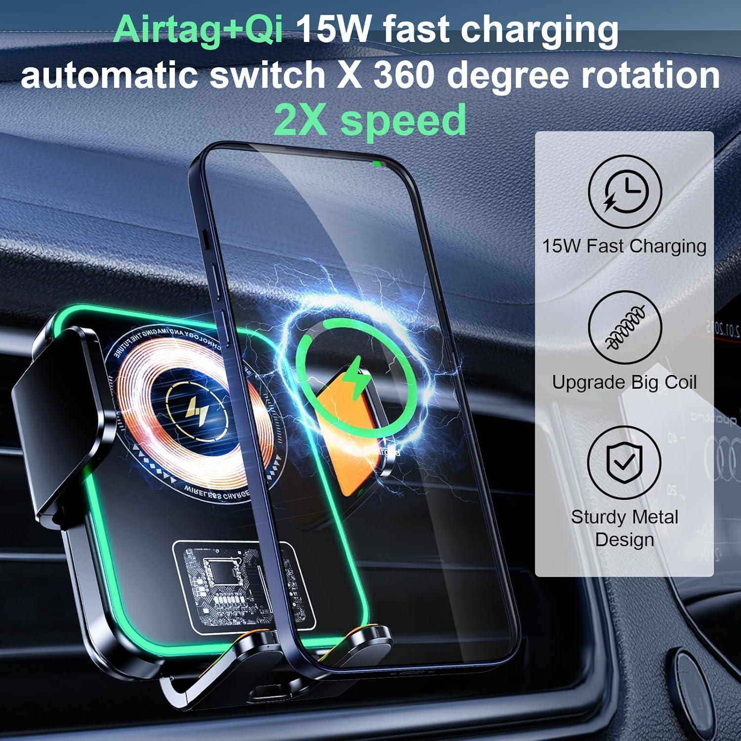 Cargador de coche inalámbrico Llxgab 15W con Find My iOS