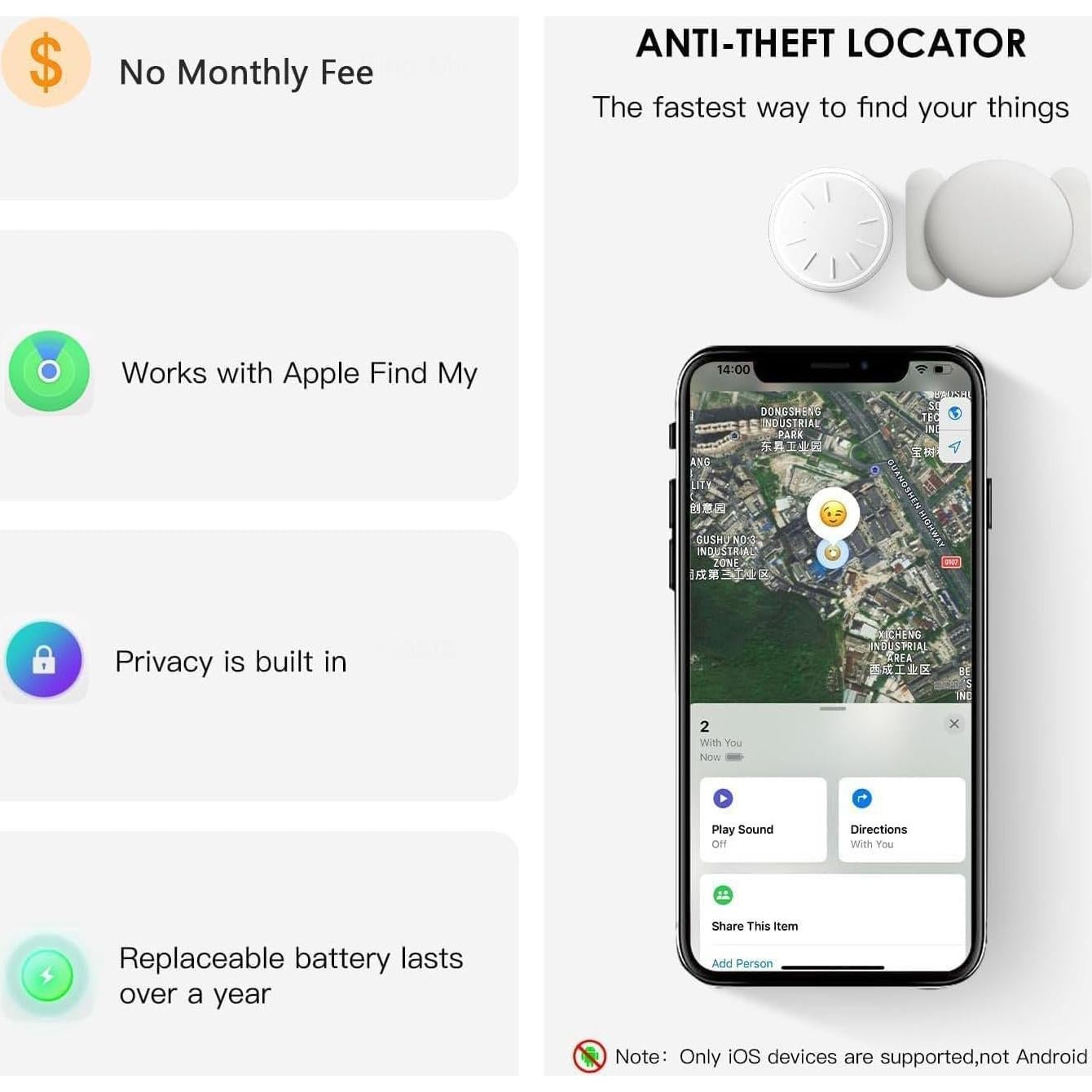 Rastreador GPS para Vehículos Hongtop - Antirrobo, Sin Cuota Mensual, Blanco