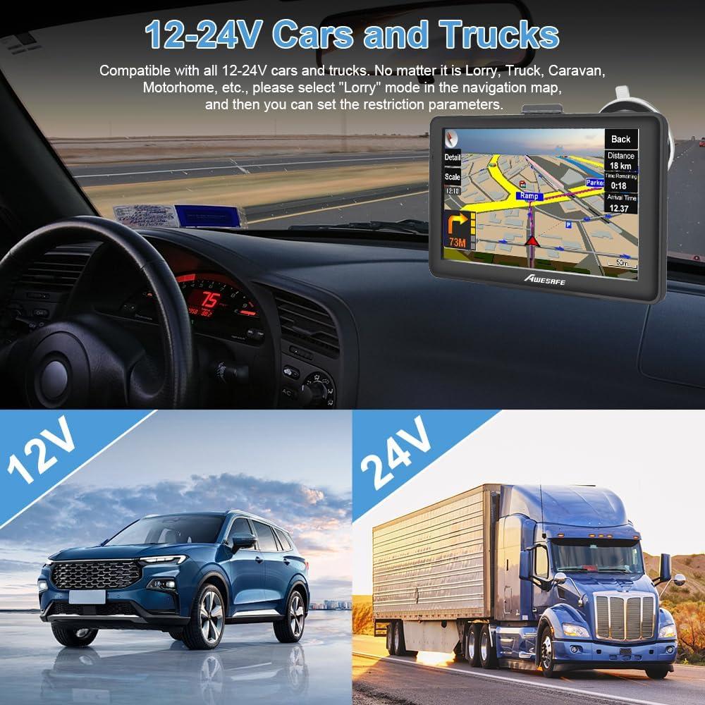 GPS para Coche AWESAFE 7" Pantalla Táctil Mapa 2025