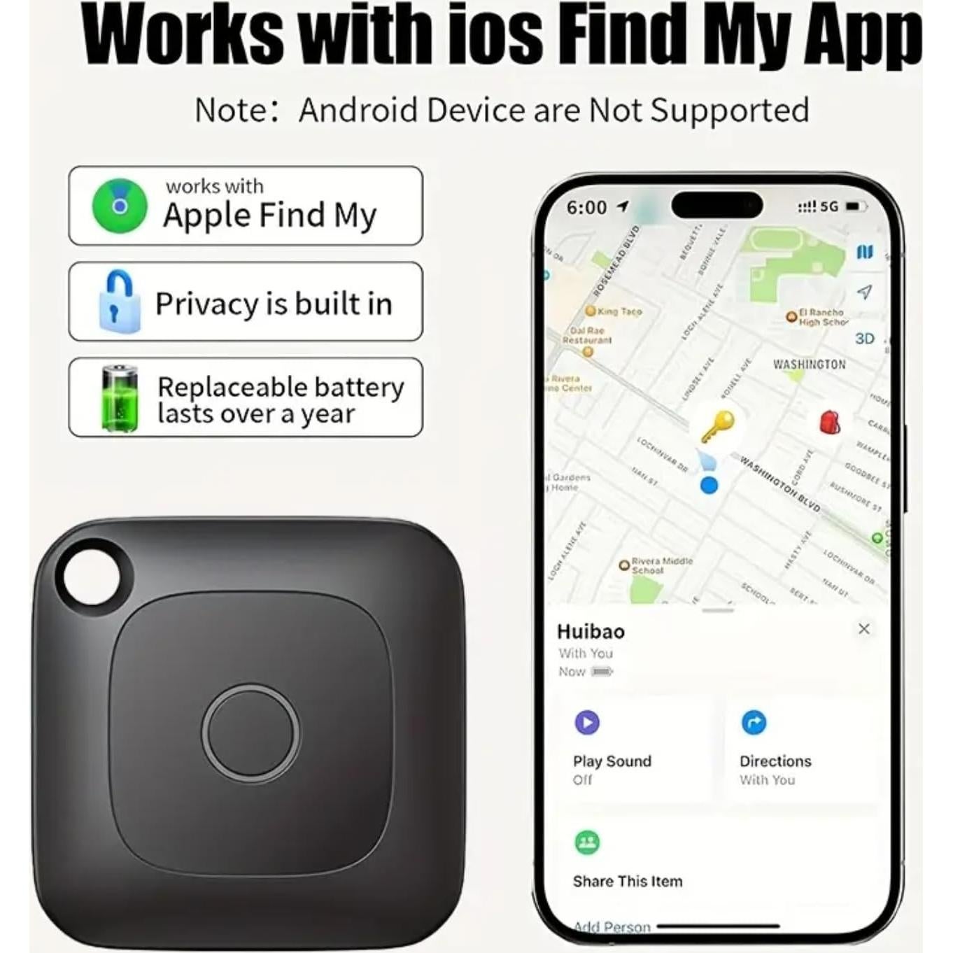 Rastreador GPS Inalámbrico Olanta para Llaves y Mascotas - Impermeable