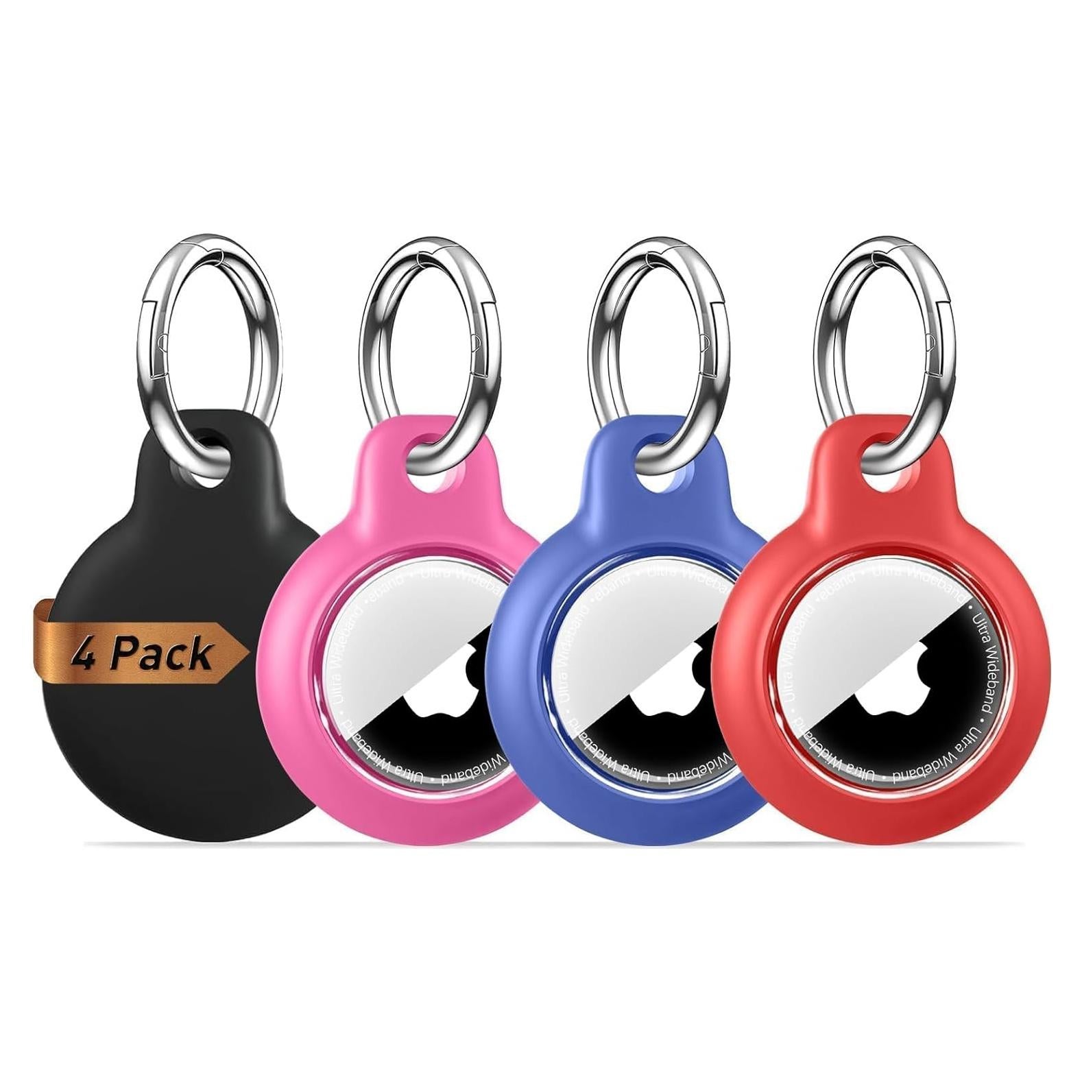 4 Fundas Protectores Impermeables para AirTag Criyar - Negro/Azul/Rosa/Rojo
