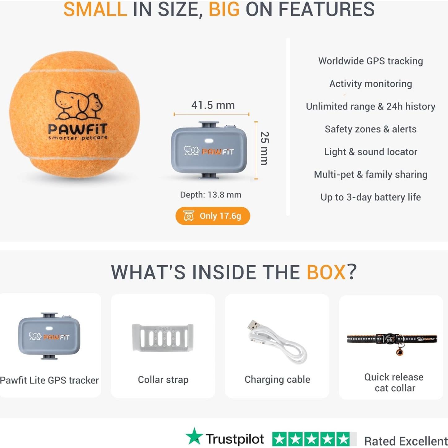 Rastreador GPS para Gatos Pawfit Lite | Seguimiento 4G | Gris