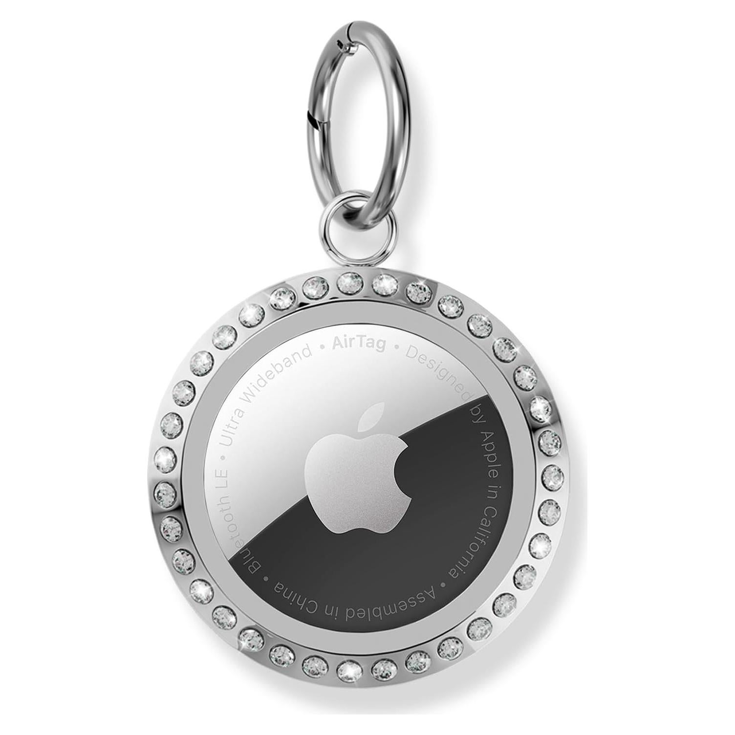 Soporte Airtag SCALLOP Plata con Rhinestones y Clip Resistente