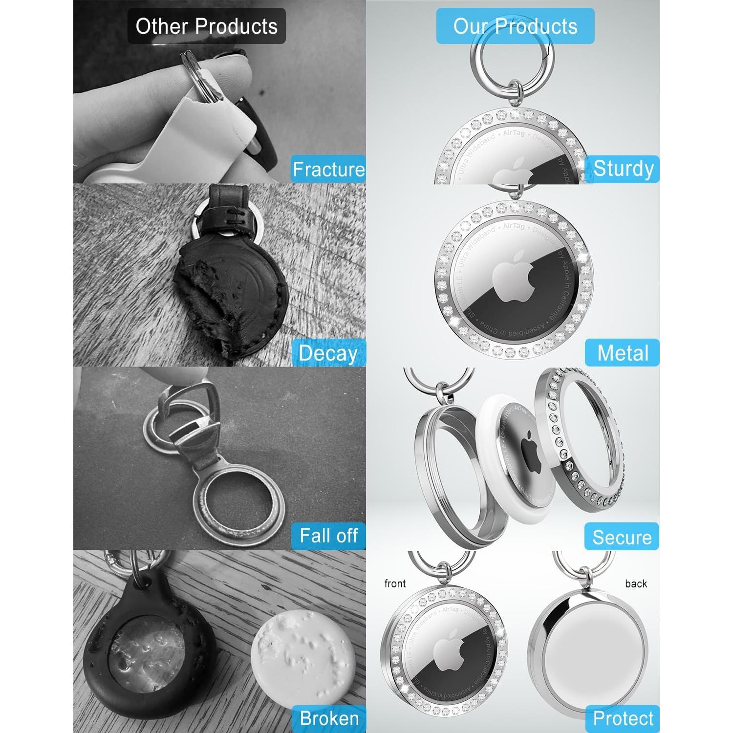 Soporte Airtag SCALLOP Plata con Rhinestones y Clip Resistente