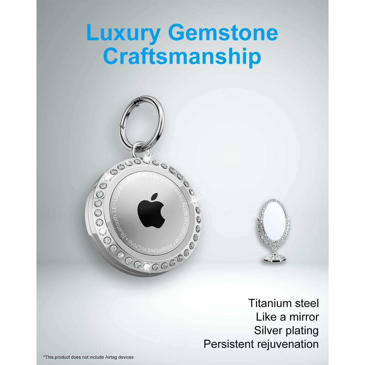 Soporte Airtag SCALLOP Plata con Rhinestones y Clip Resistente