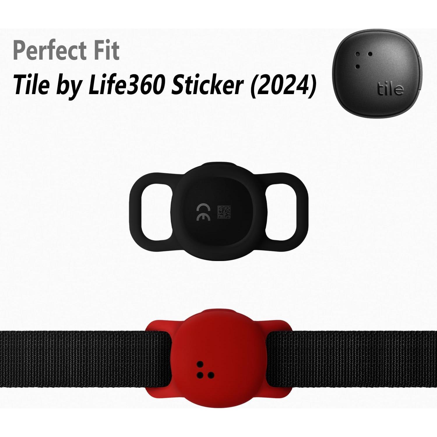 Geiomoo Silicone Case for Tile Sticker (2024) Tracker, Finder Tag Protective Cover for Pet Collar (Black+Red)