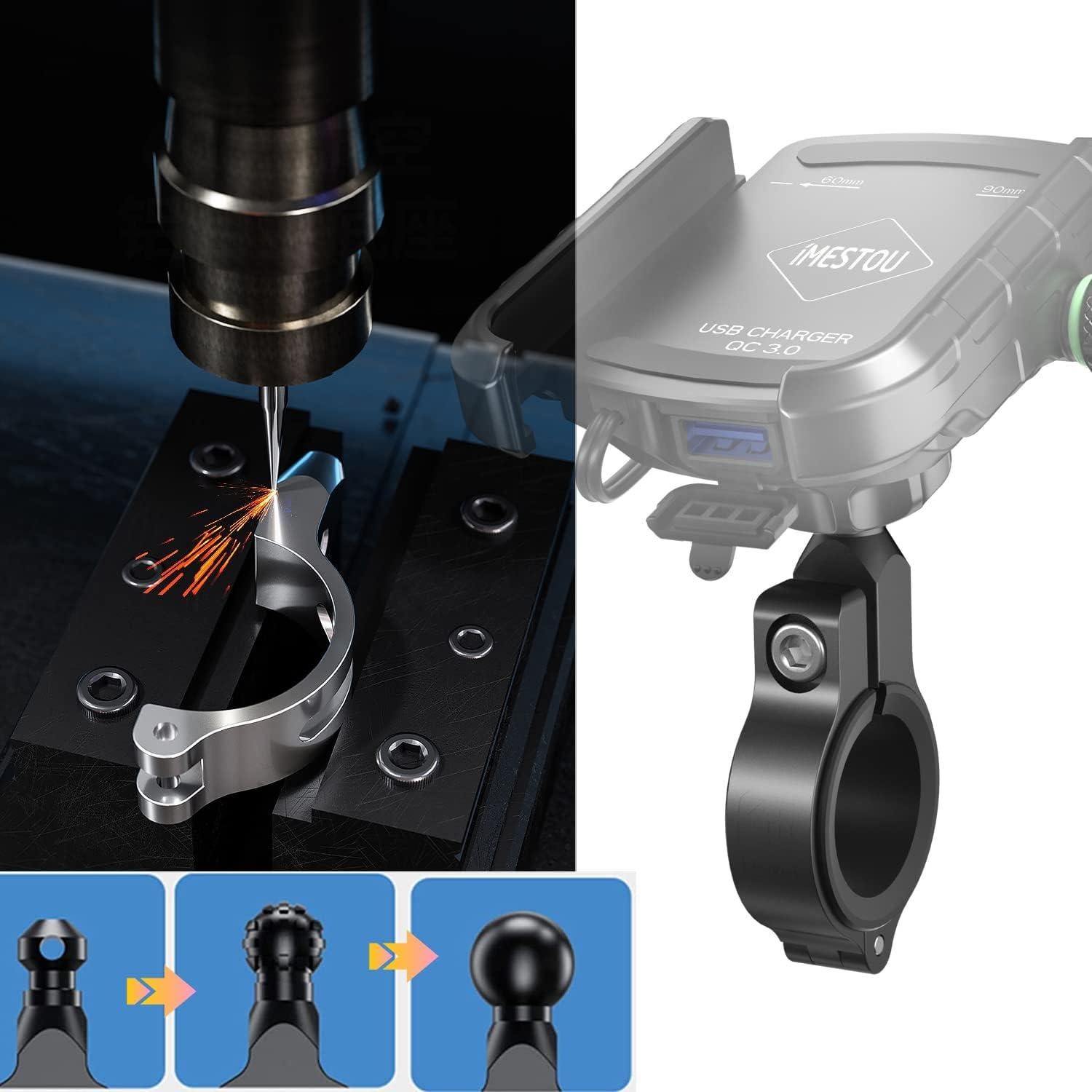 Soporte para Teléfono de Motocicleta iMESTOU con Cargador USB