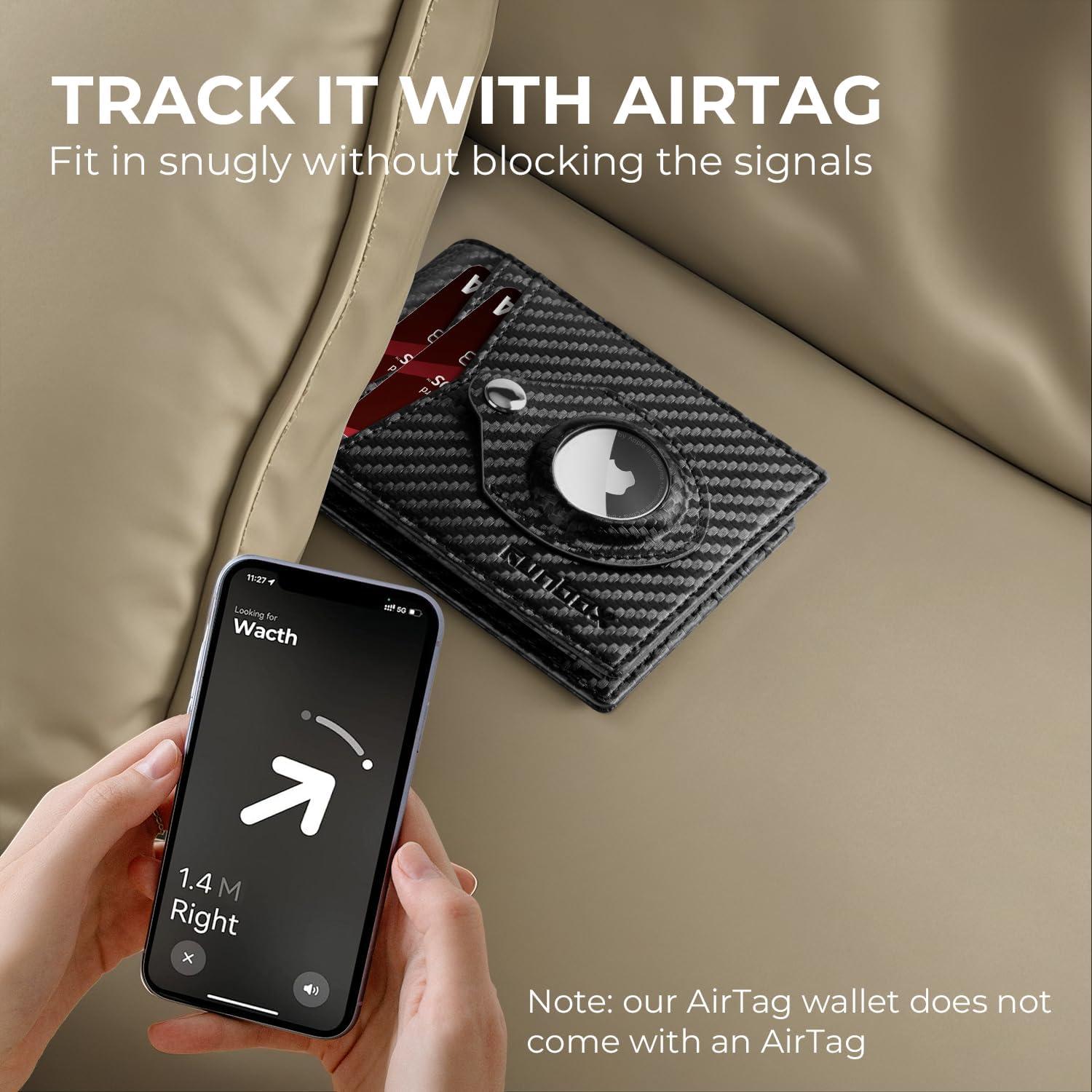 Cartera RUNBOX Airtag delgada de cuero RFID para hombres