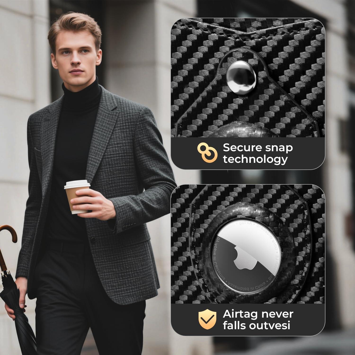 Cartera RUNBOX Airtag delgada de cuero RFID para hombres