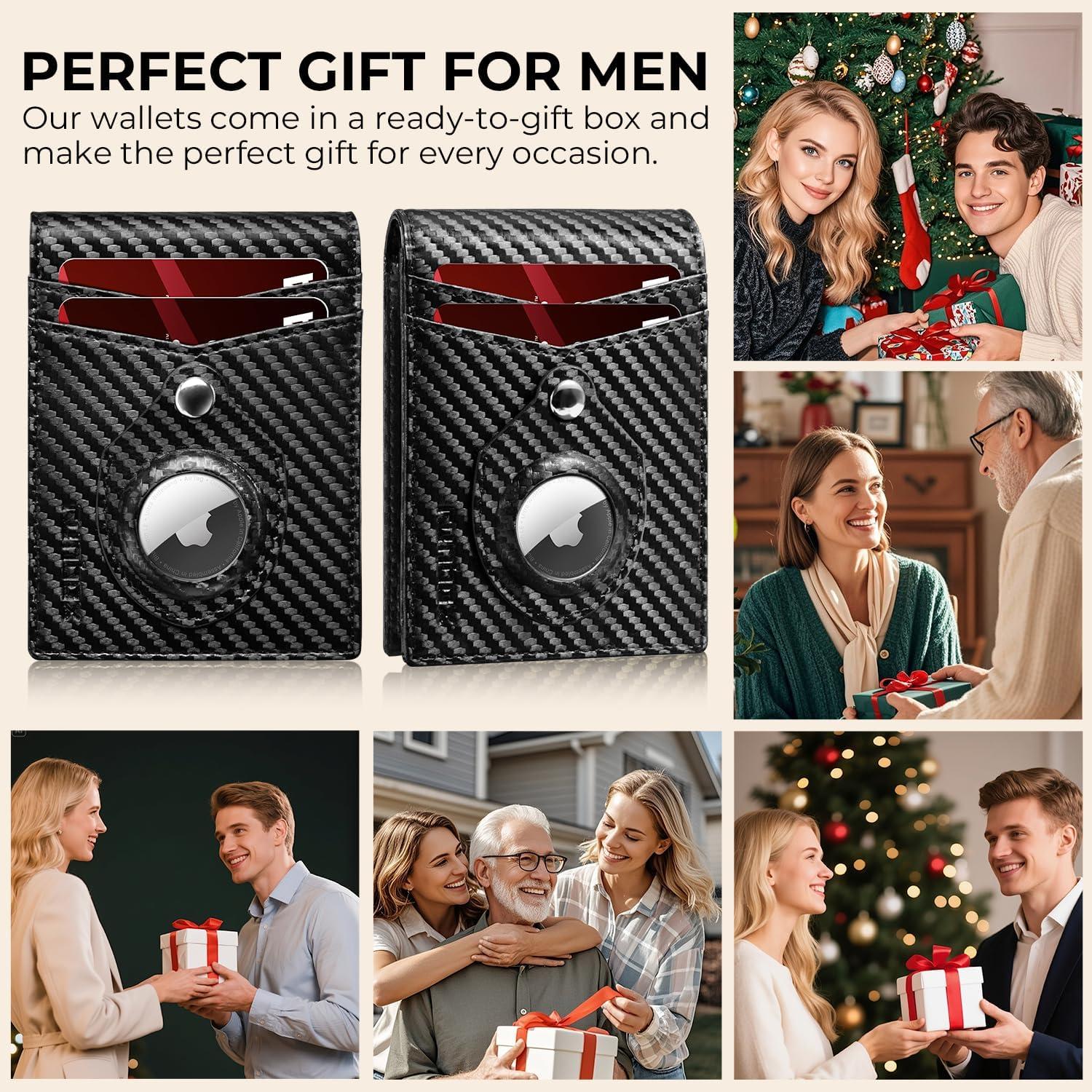 Cartera RUNBOX Airtag delgada de cuero RFID para hombres