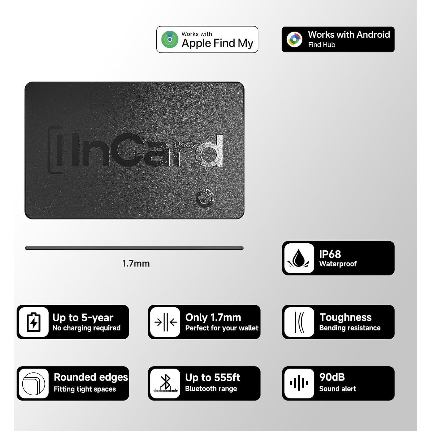 Rastreador de Cartera InCard Finder Negro - Bluetooth, IP68