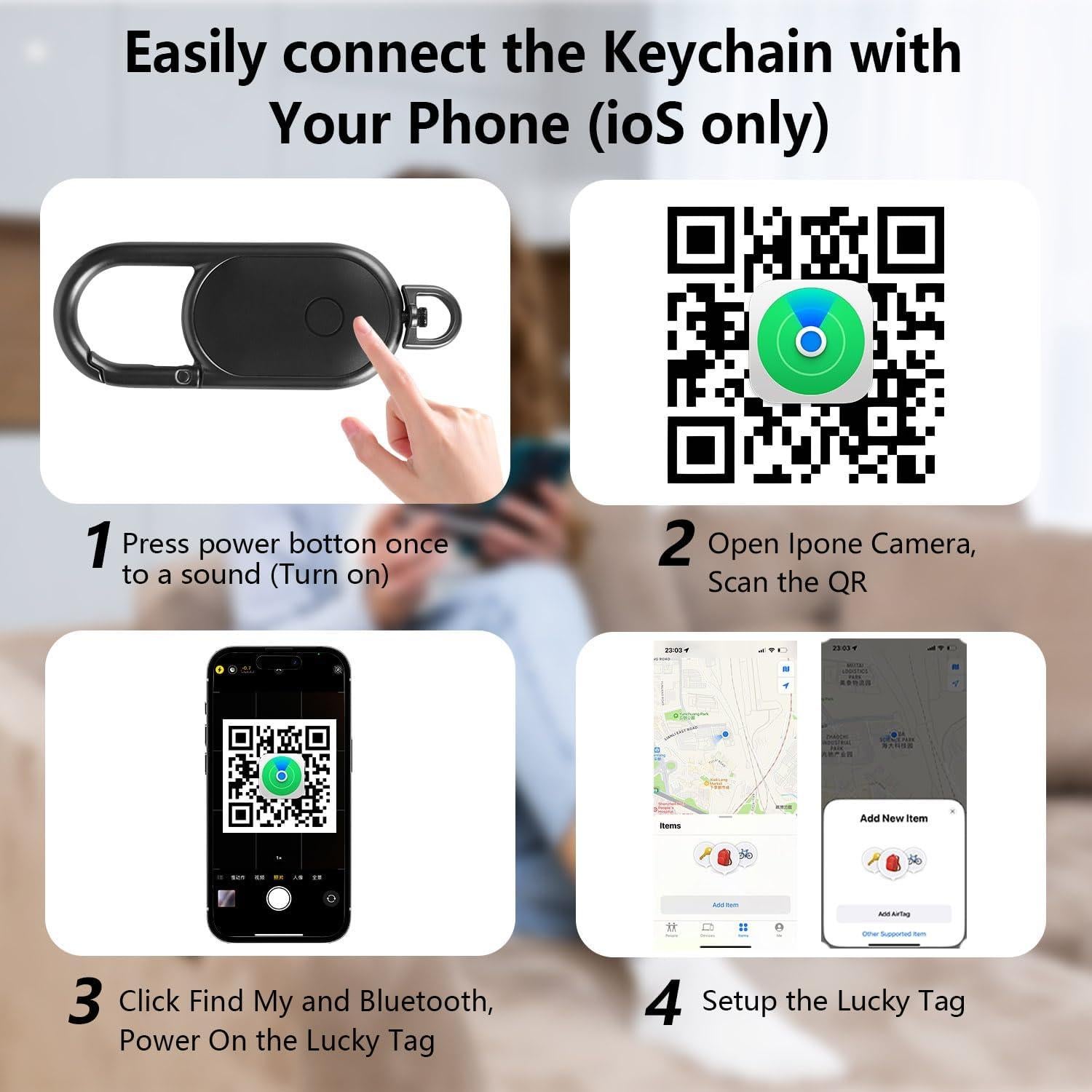 Rastreador GPS llavero Auiyod F-15 - Bluetooth, Negro