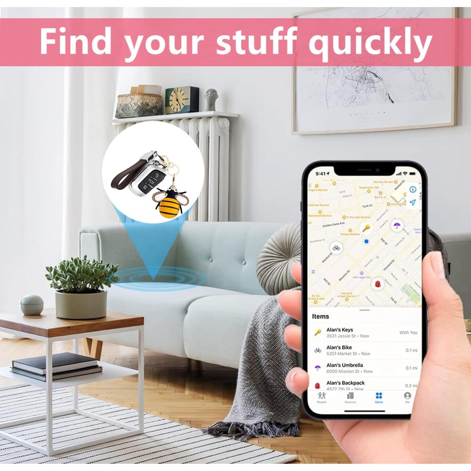 Funda de cuero PU para AirTag BORKUANA - Diseño Abeja