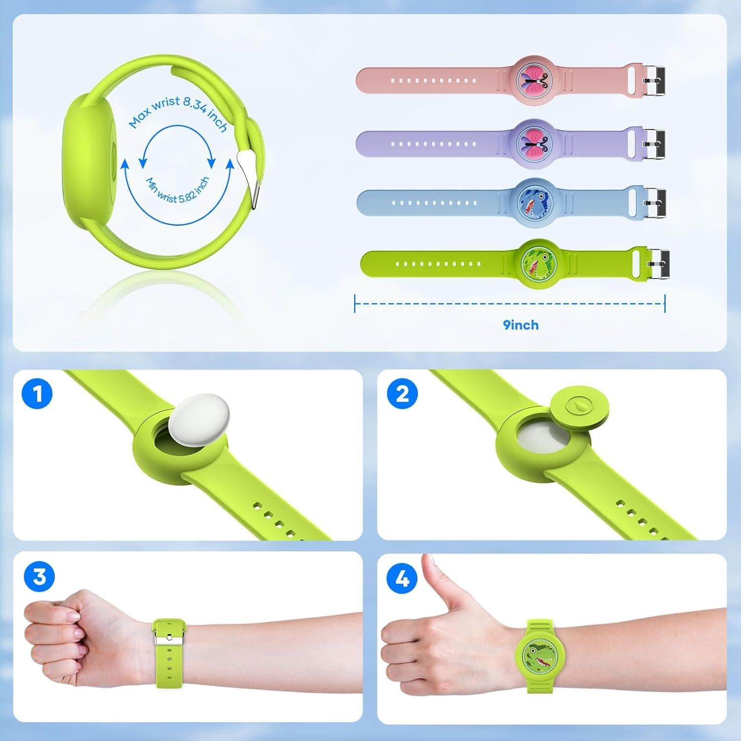 Pulsera impermeable para AirTag niños HLHGR - 4 bandas dibujos