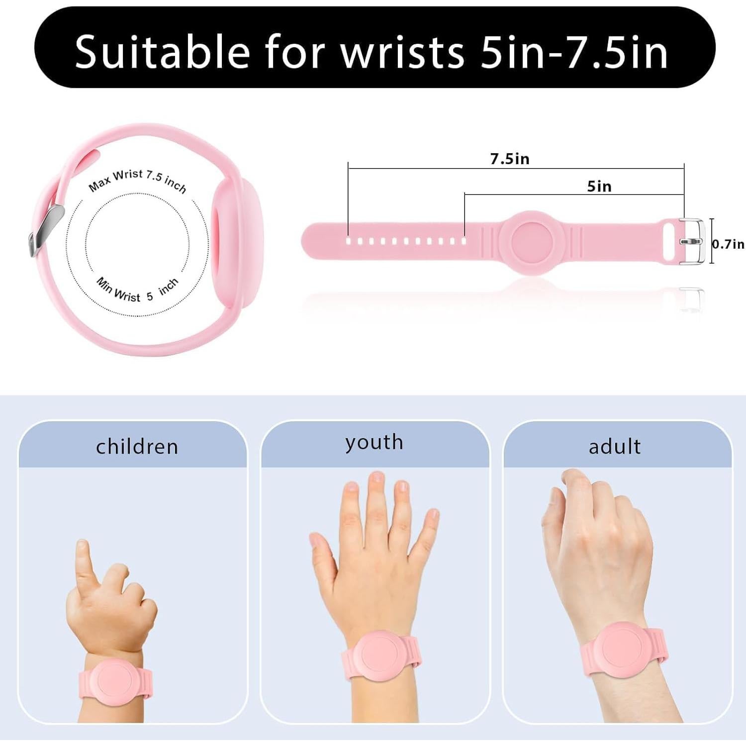 Pulsera para AirTag Foweroty Niños Rosa/Púrpura Impermeable