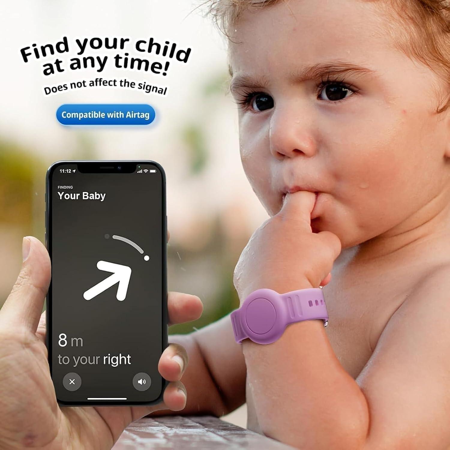 Pulsera para AirTag Foweroty Niños Rosa/Púrpura Impermeable