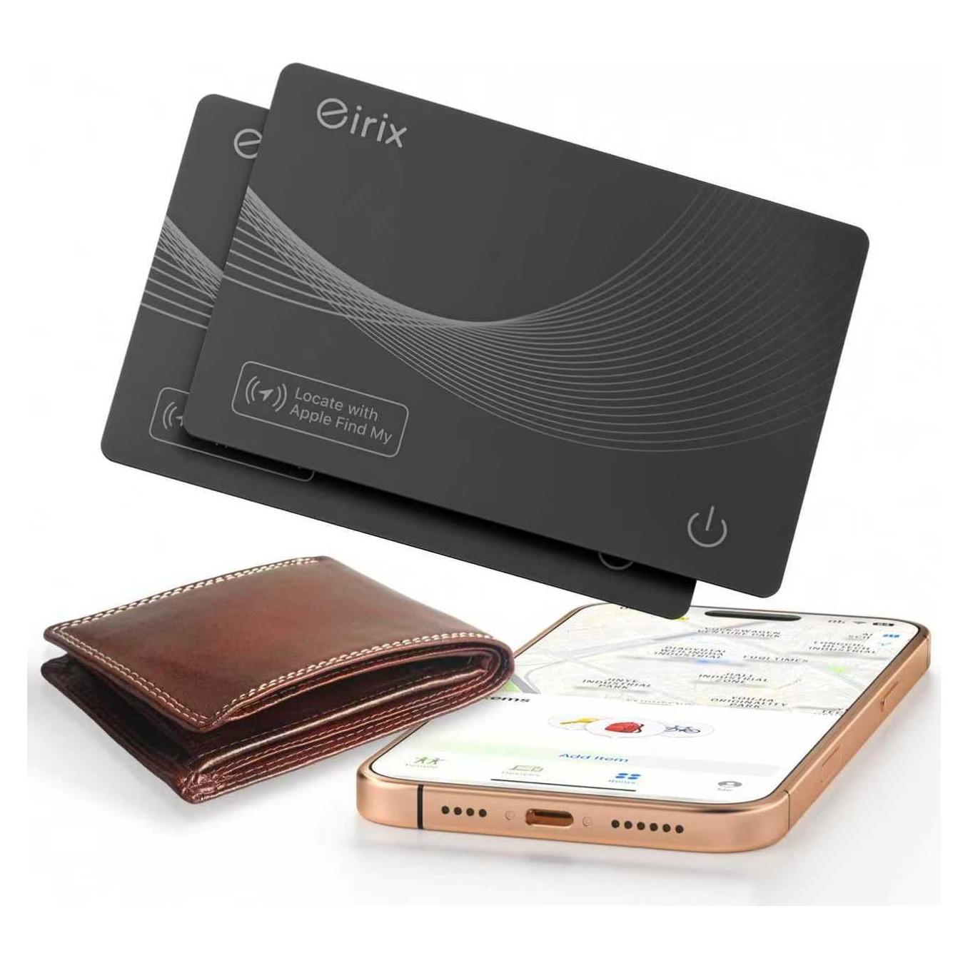 Tarjeta Localizadora eirix para AirTags - Recargable, Ultra Delgado, Negro 2 Paquete