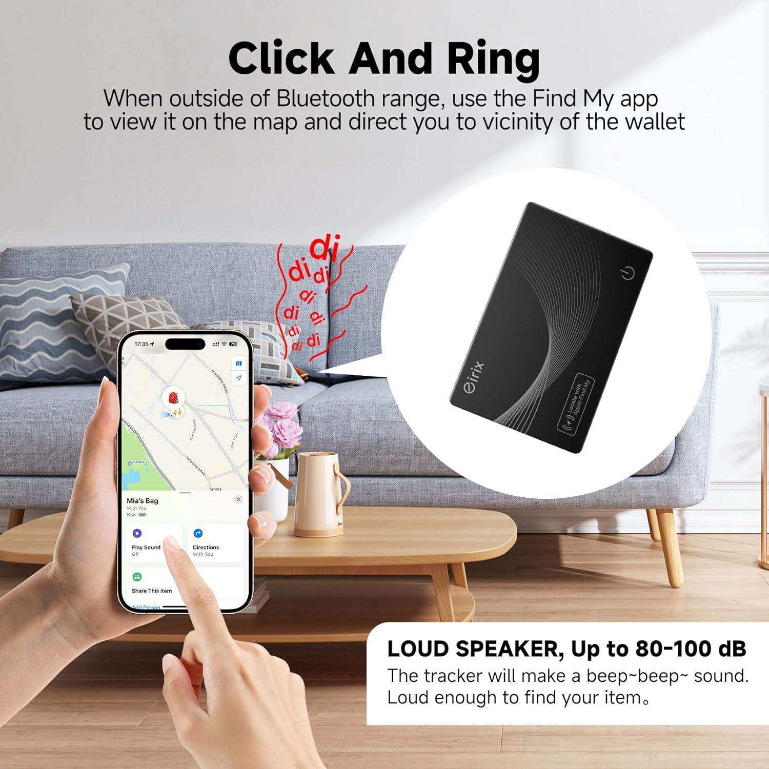 Tarjeta Localizadora eirix para AirTags - Recargable, Ultra Delgado, Negro 2 Paquete