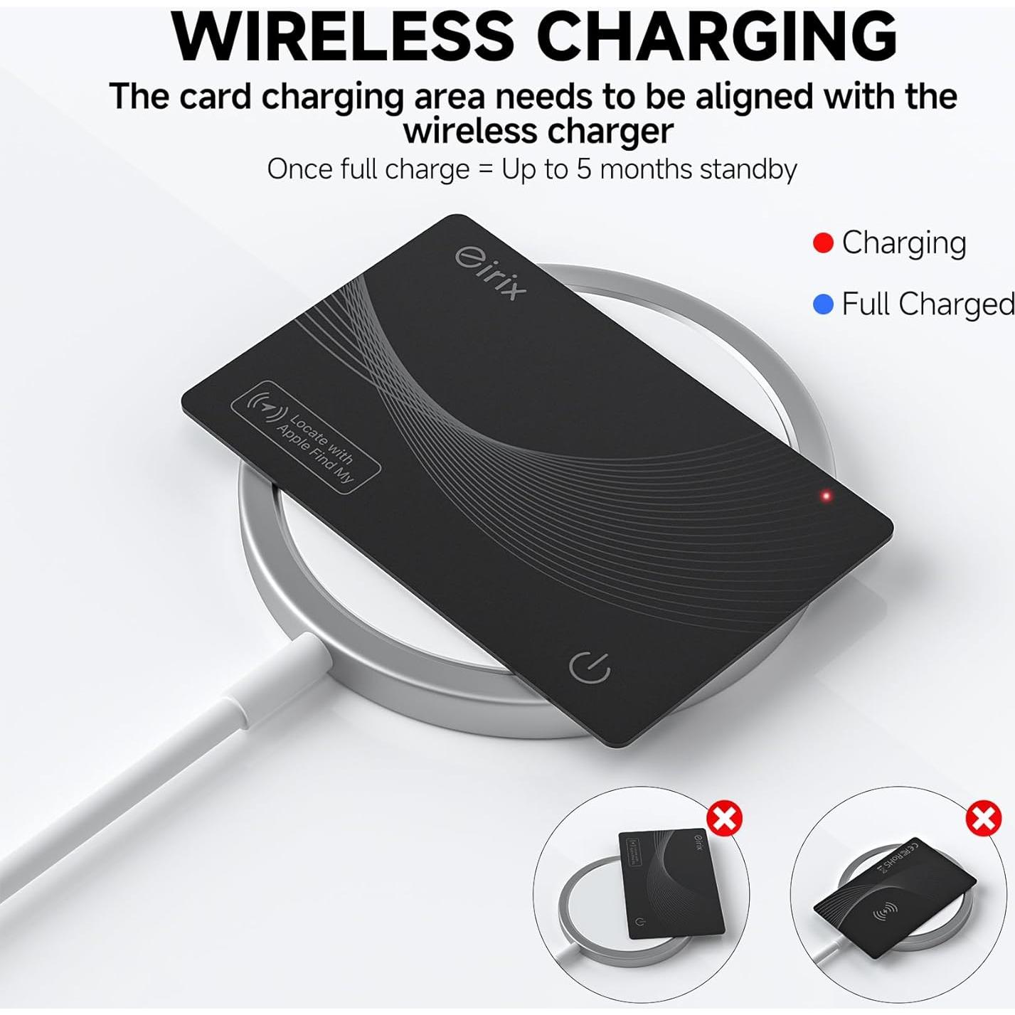 Tarjeta Localizadora eirix para AirTags - Recargable, Ultra Delgado, Negro 2 Paquete