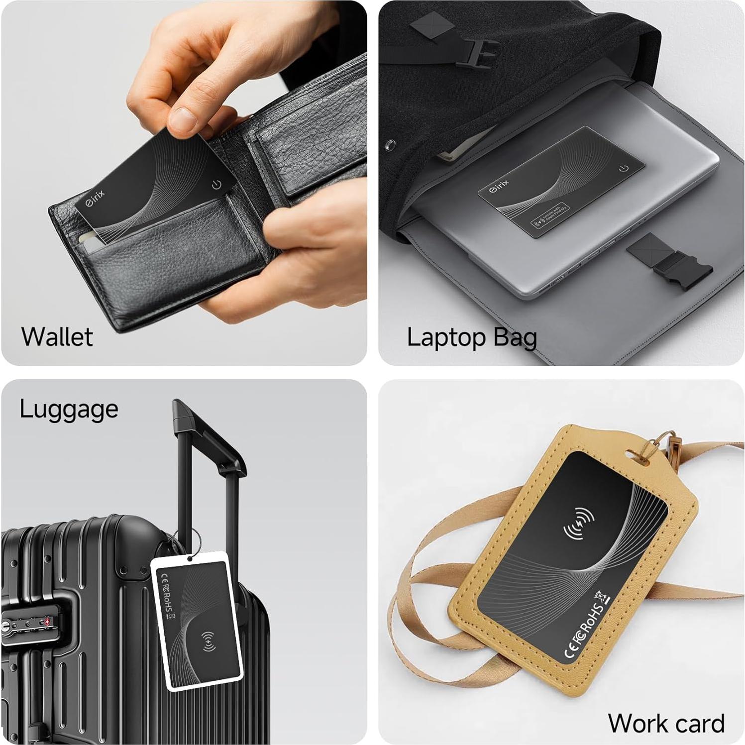 Tarjeta Localizadora eirix para AirTags - Recargable, Ultra Delgado, Negro 2 Paquete