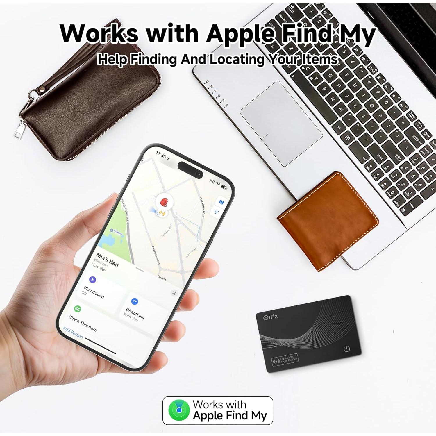 Tarjeta Localizadora eirix para AirTags - Recargable, Ultra Delgado, Negro 2 Paquete