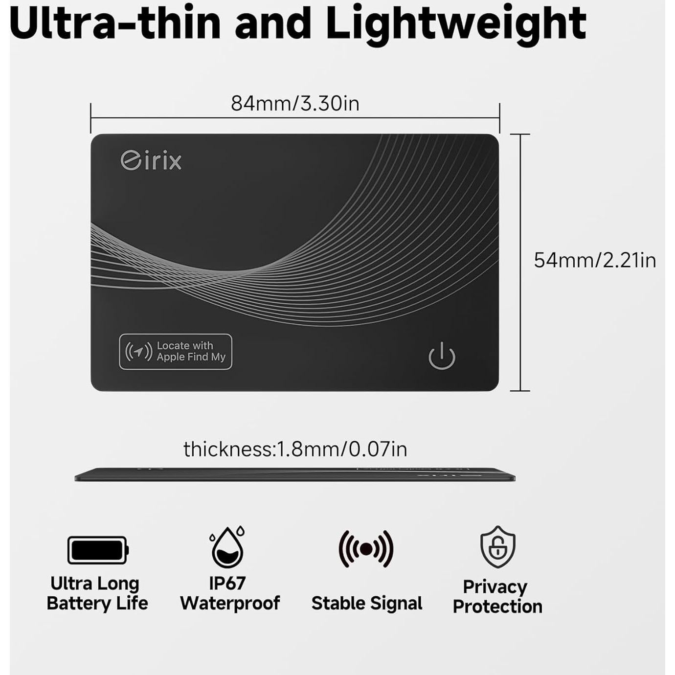 Tarjeta Localizadora eirix para AirTags - Recargable, Ultra Delgado, Negro 2 Paquete