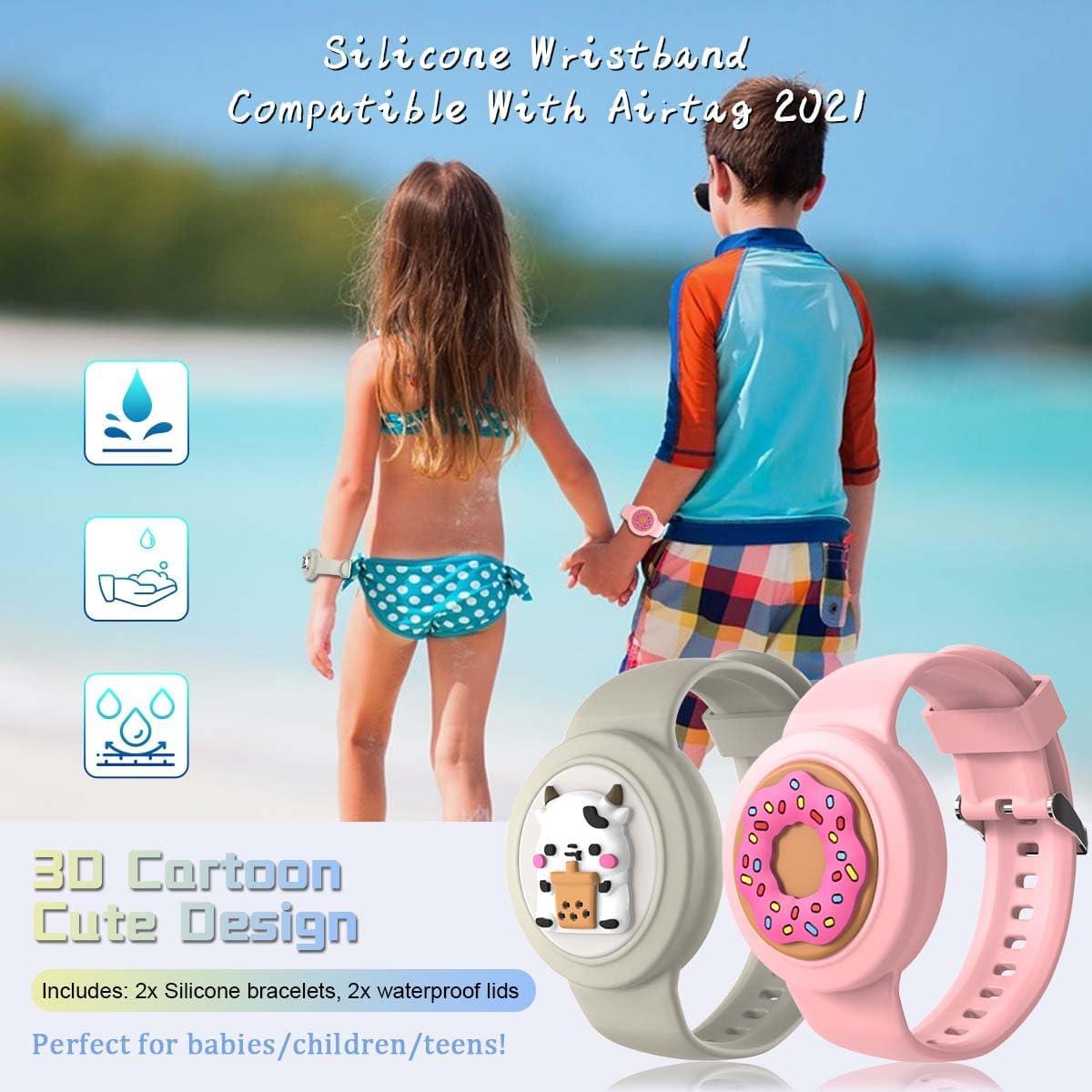 2Pack Pulsera Silicona Impermeable BIQIRE para AirTag Niños