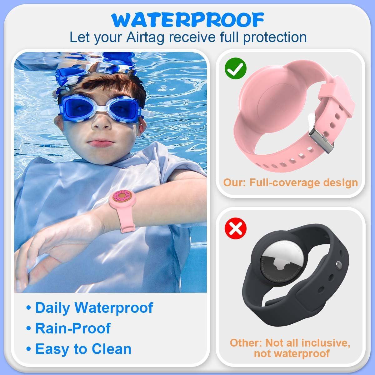 2Pack Pulsera Silicona Impermeable BIQIRE para AirTag Niños