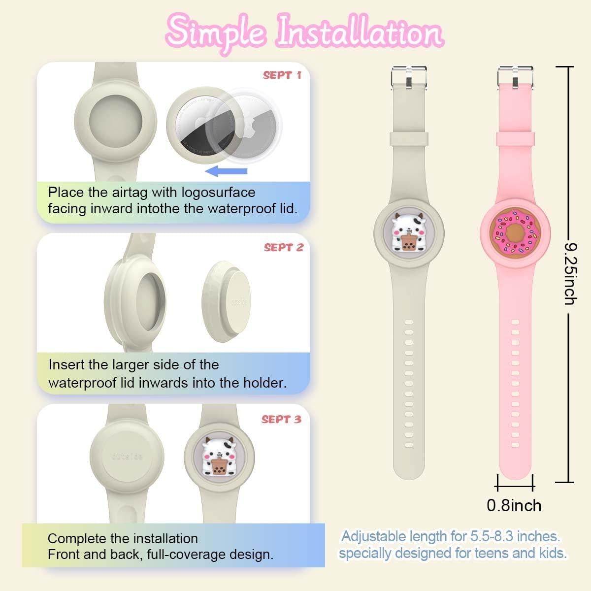 2Pack Pulsera Silicona Impermeable BIQIRE para AirTag Niños