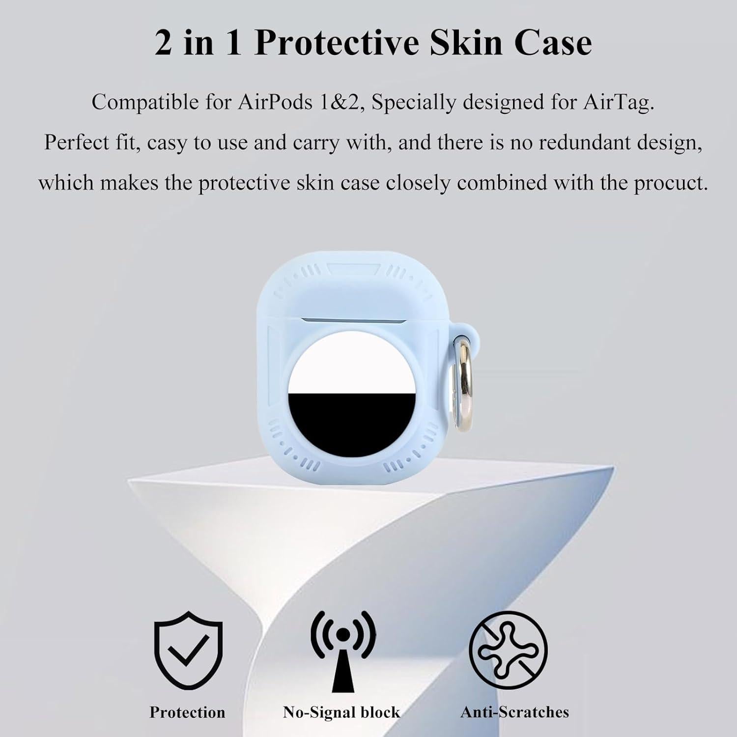 Funda Protectora 2 en 1 para AirPods 1&2 y Localizador GPS Azul
