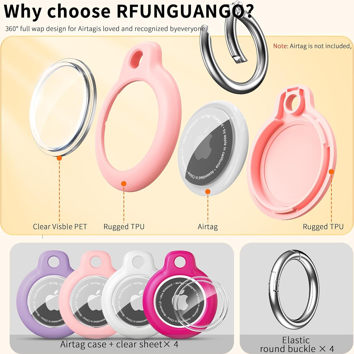 Funda Protectora para AirTag RFUNGUANGO - Paquete de 4 Colores