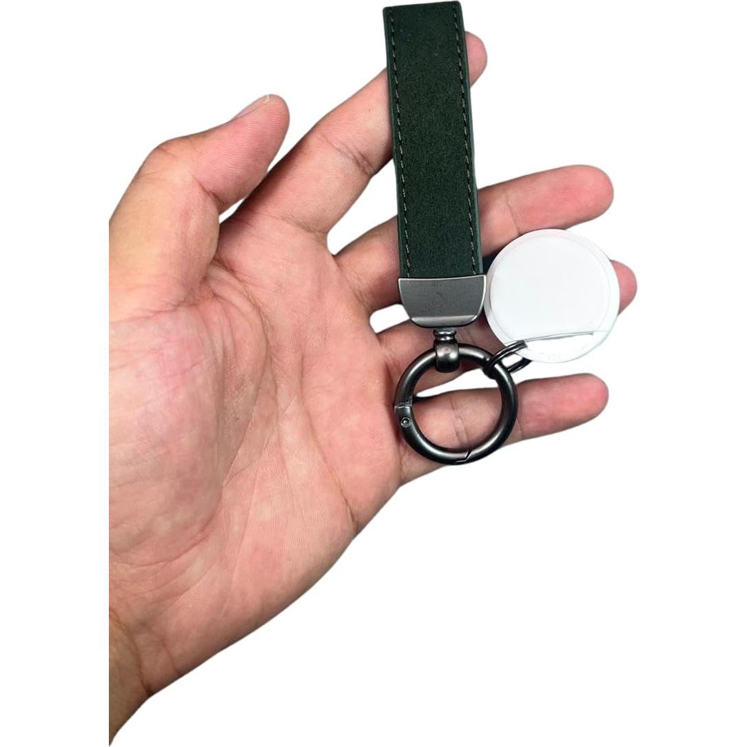 Dispositivo de Seguimiento GPS con Llavero de Cuero - Blanco y Verde