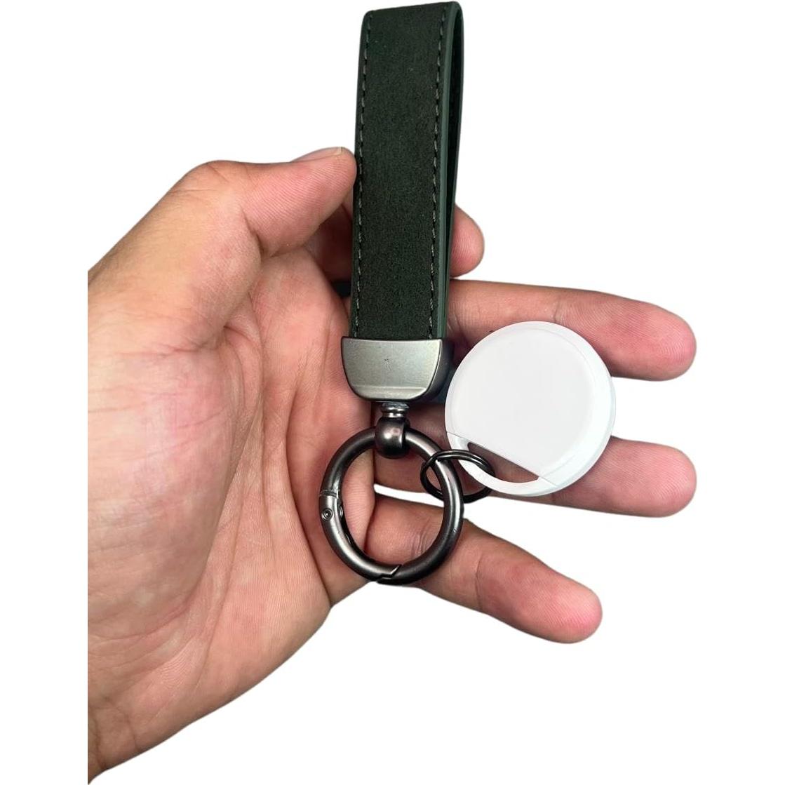 Dispositivo de Seguimiento GPS con Llavero de Cuero - Blanco y Verde