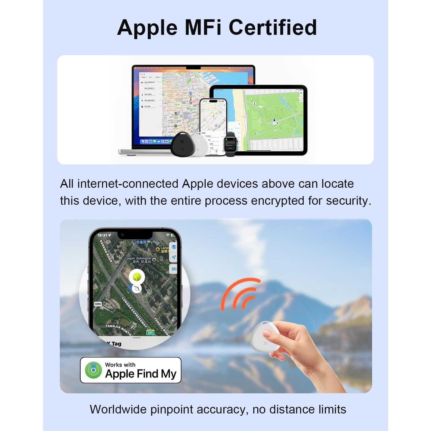 4 Localizadores de Llaves Bluetooth Nutale, Certificado Apple, 121.92m