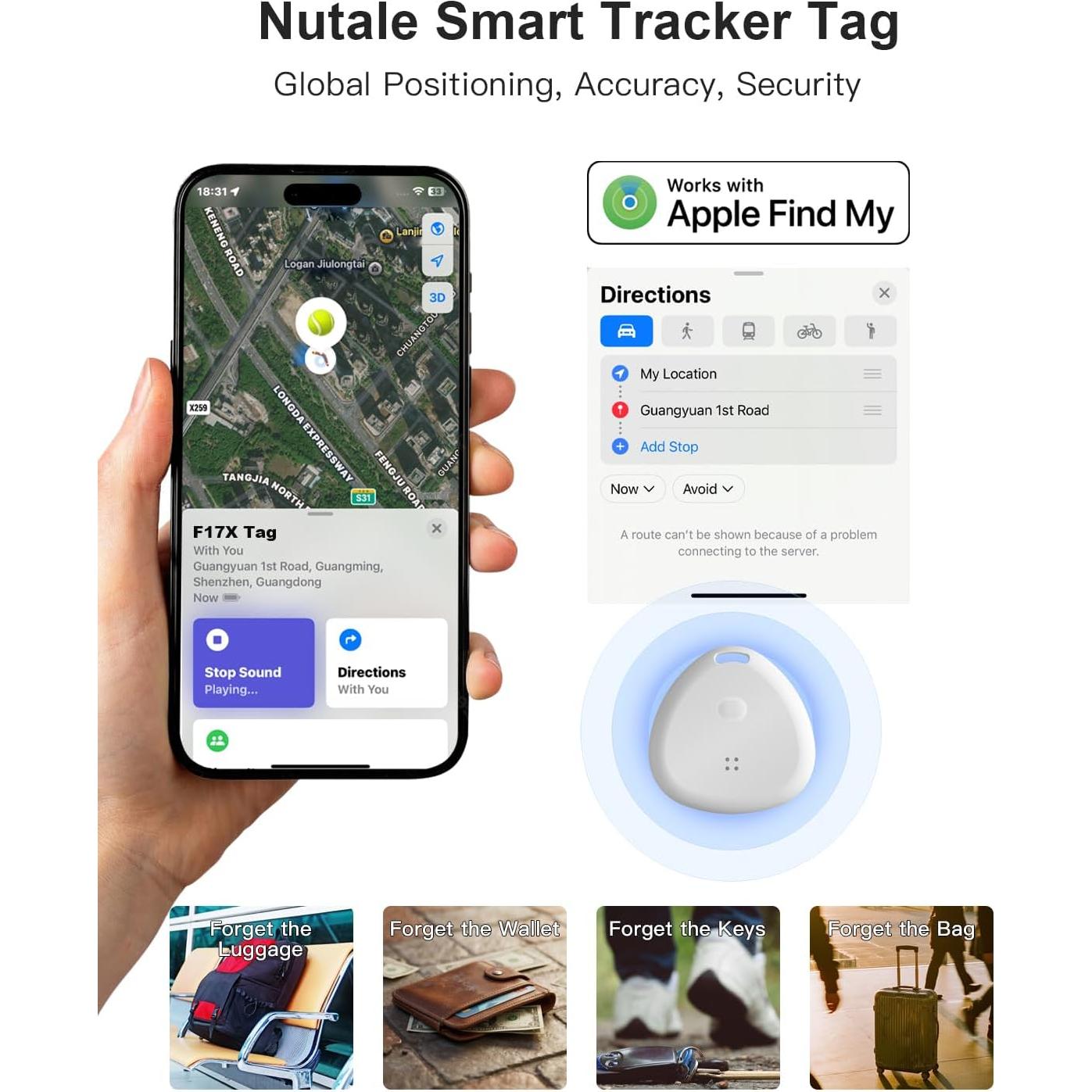 4 Localizadores de Llaves Bluetooth Nutale, Certificado Apple, 121.92m