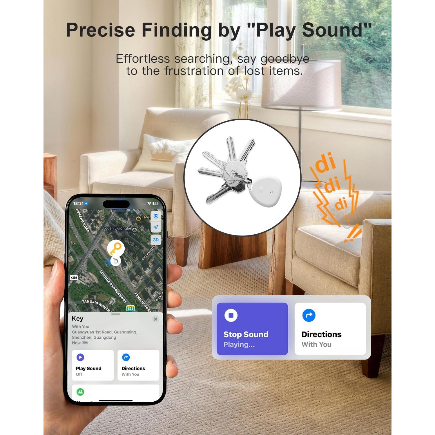 4 Localizadores de Llaves Bluetooth Nutale, Certificado Apple, 121.92m