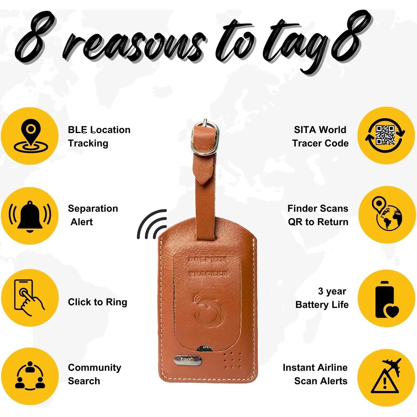 Rastreador de Equipaje Inteligente Tag8 Dolphin | Bluetooth, IP67