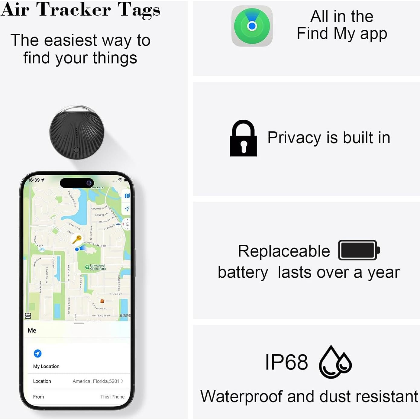Etiquetas de Seguimiento Bluetooth Air - Paquete de 4, IP68