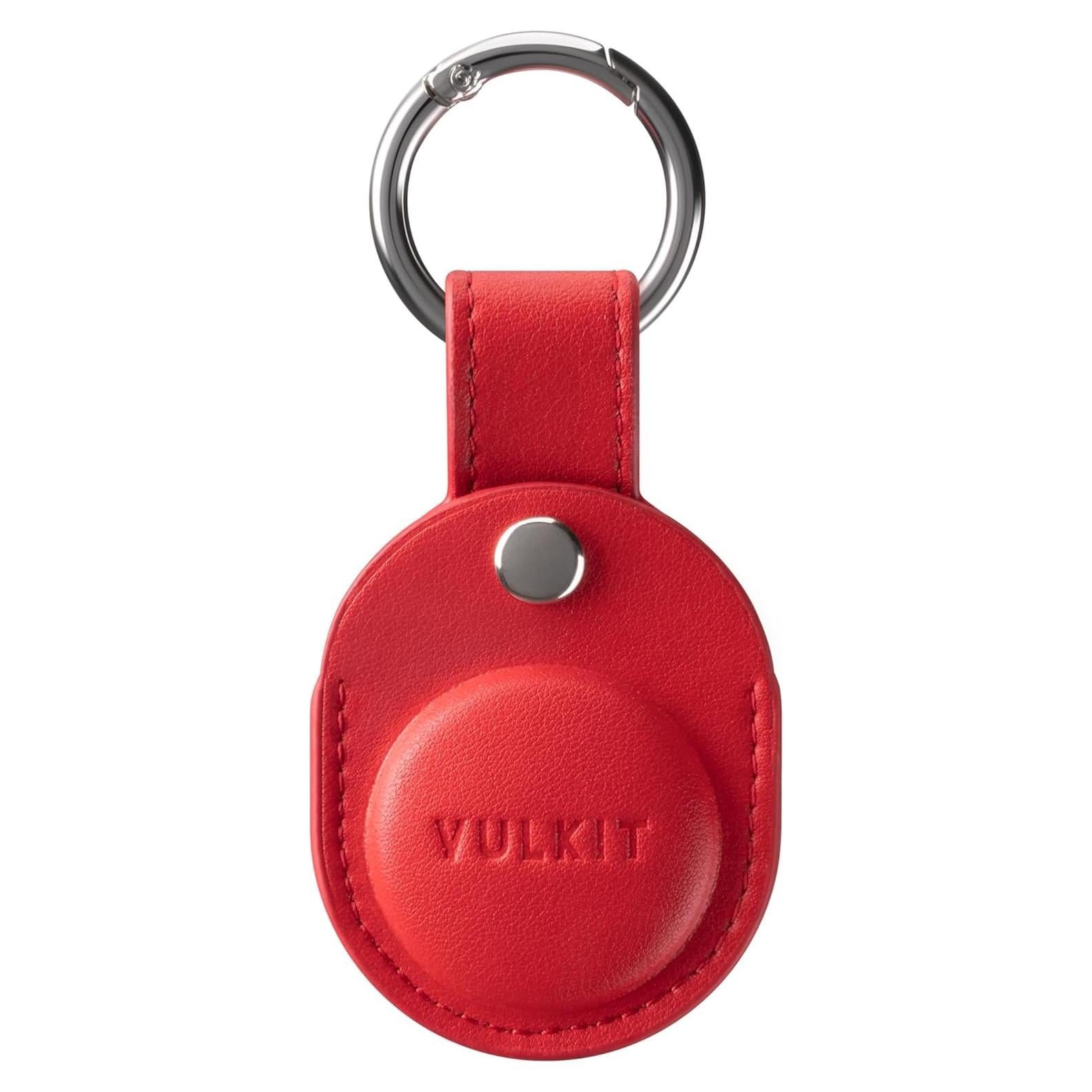 Funda de cuero Nappa VULKIT para Air Tag - Rojo, protección total