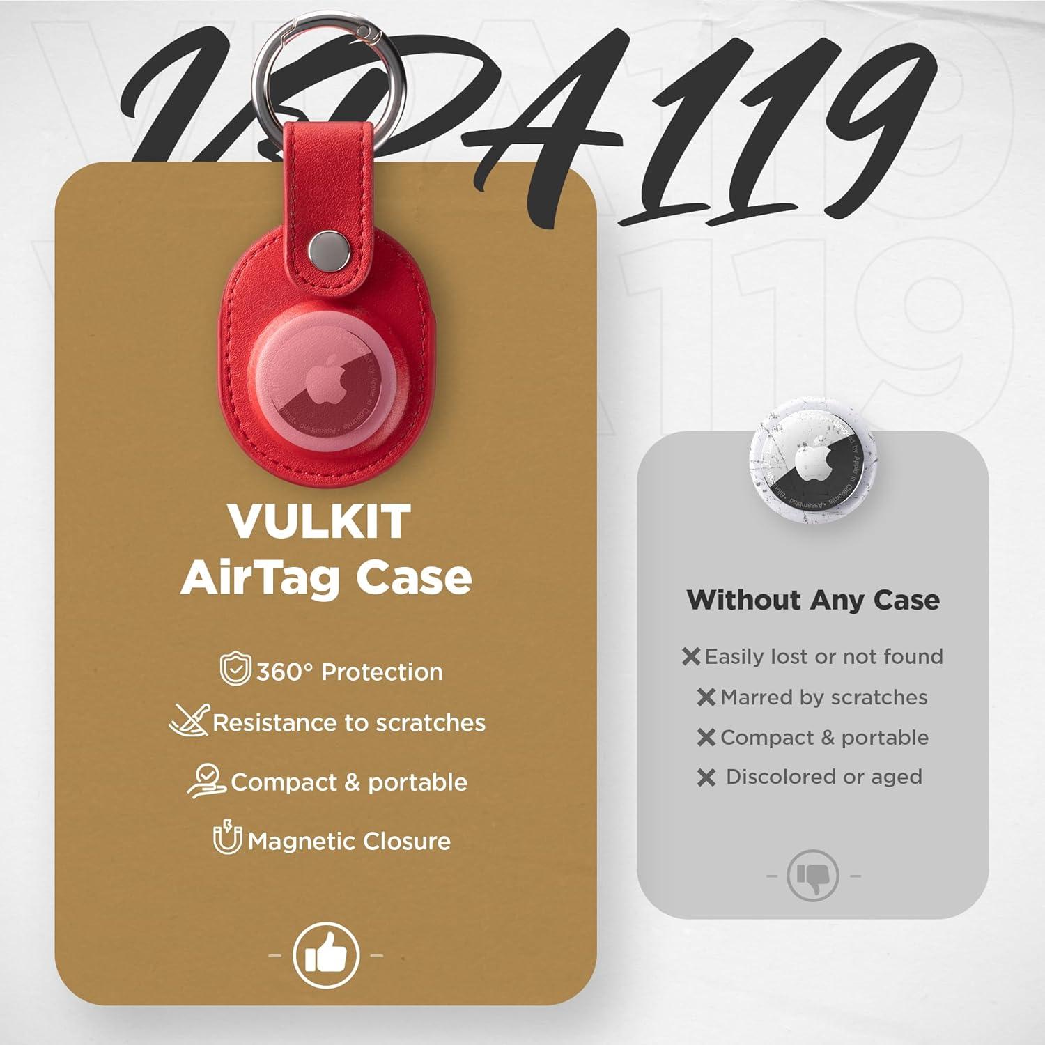 Funda de cuero Nappa VULKIT para Air Tag - Rojo, protección total