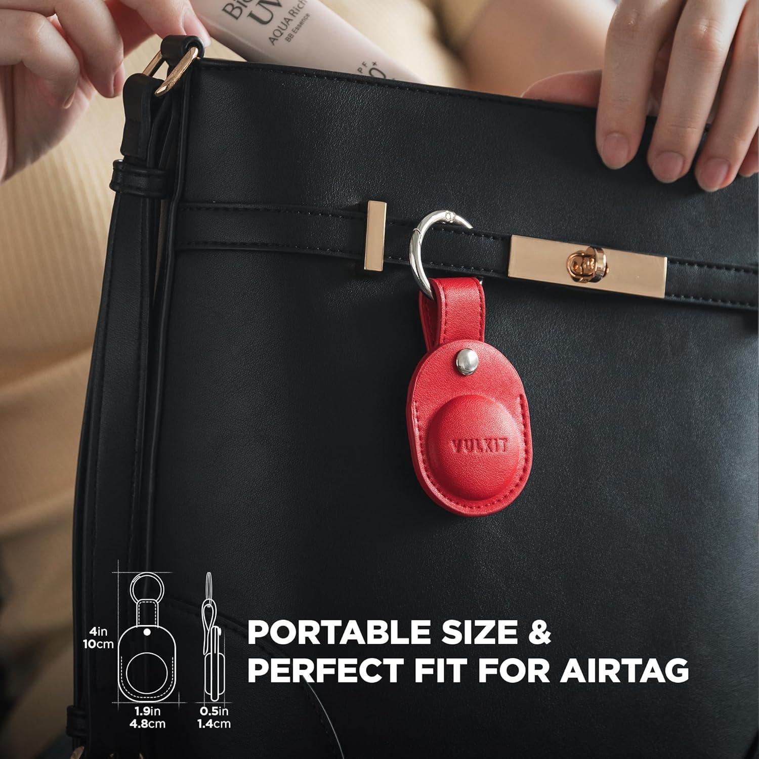 Funda de cuero Nappa VULKIT para Air Tag - Rojo, protección total