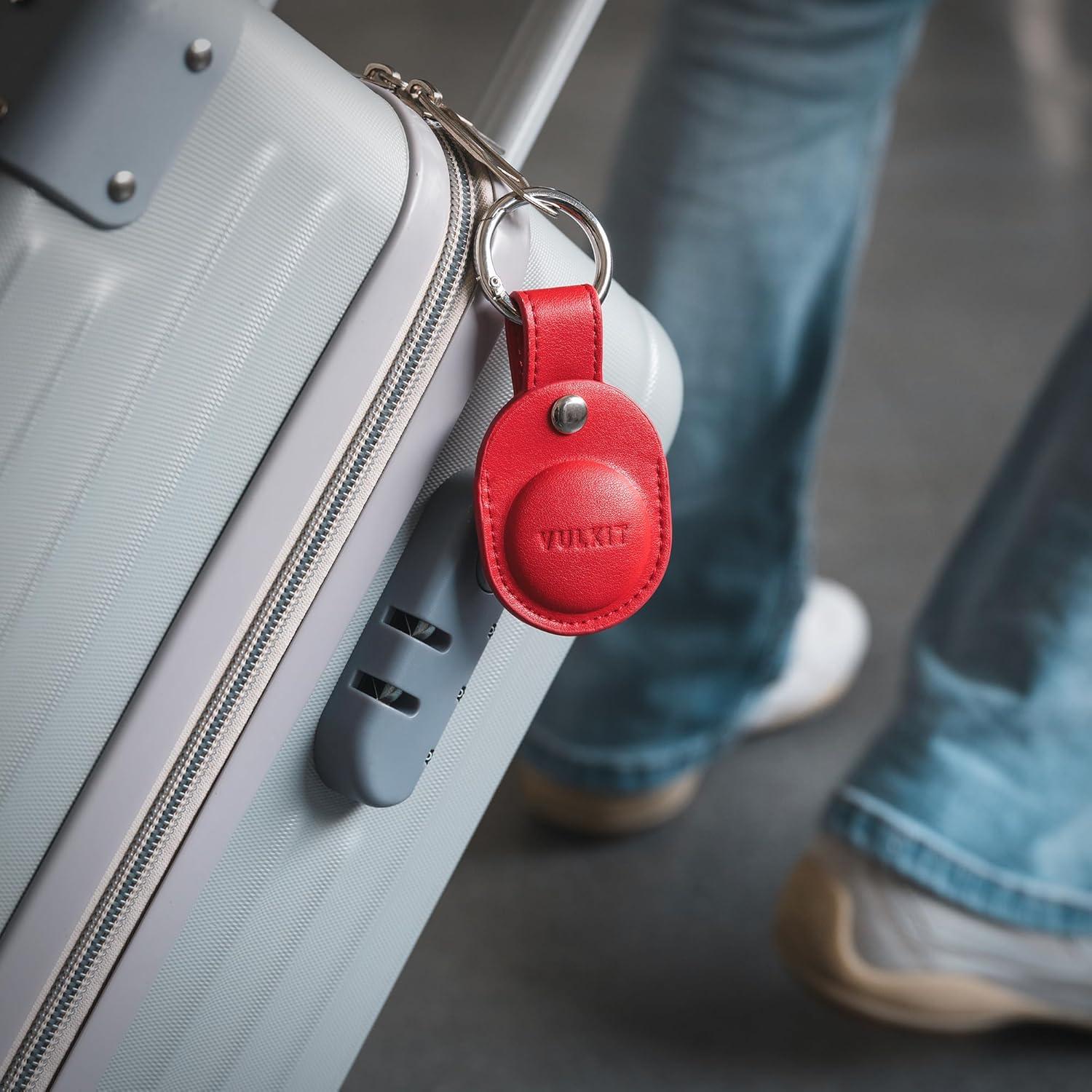 Funda de cuero Nappa VULKIT para Air Tag - Rojo, protección total