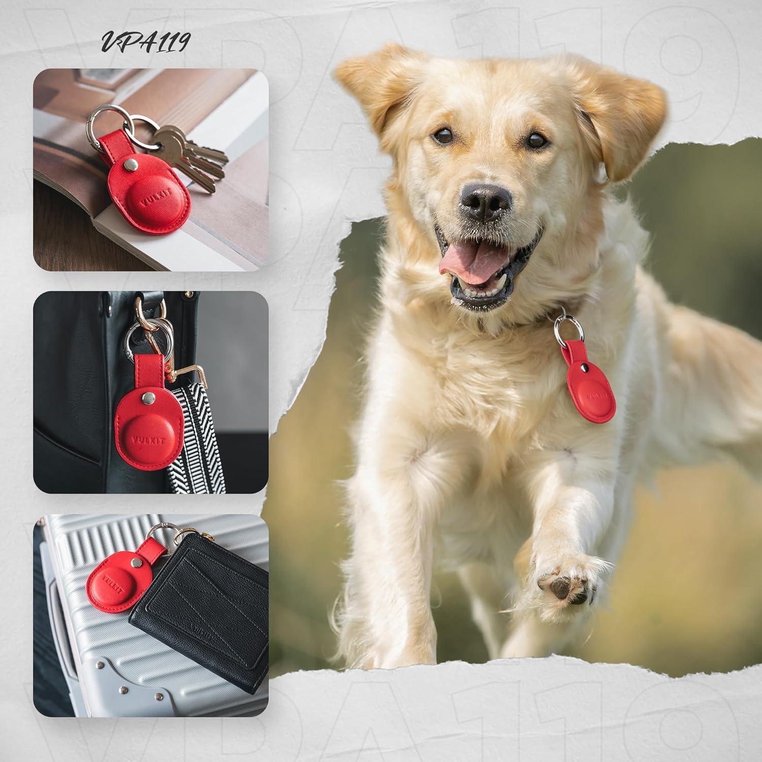 Funda de cuero Nappa VULKIT para Air Tag - Rojo, protección total