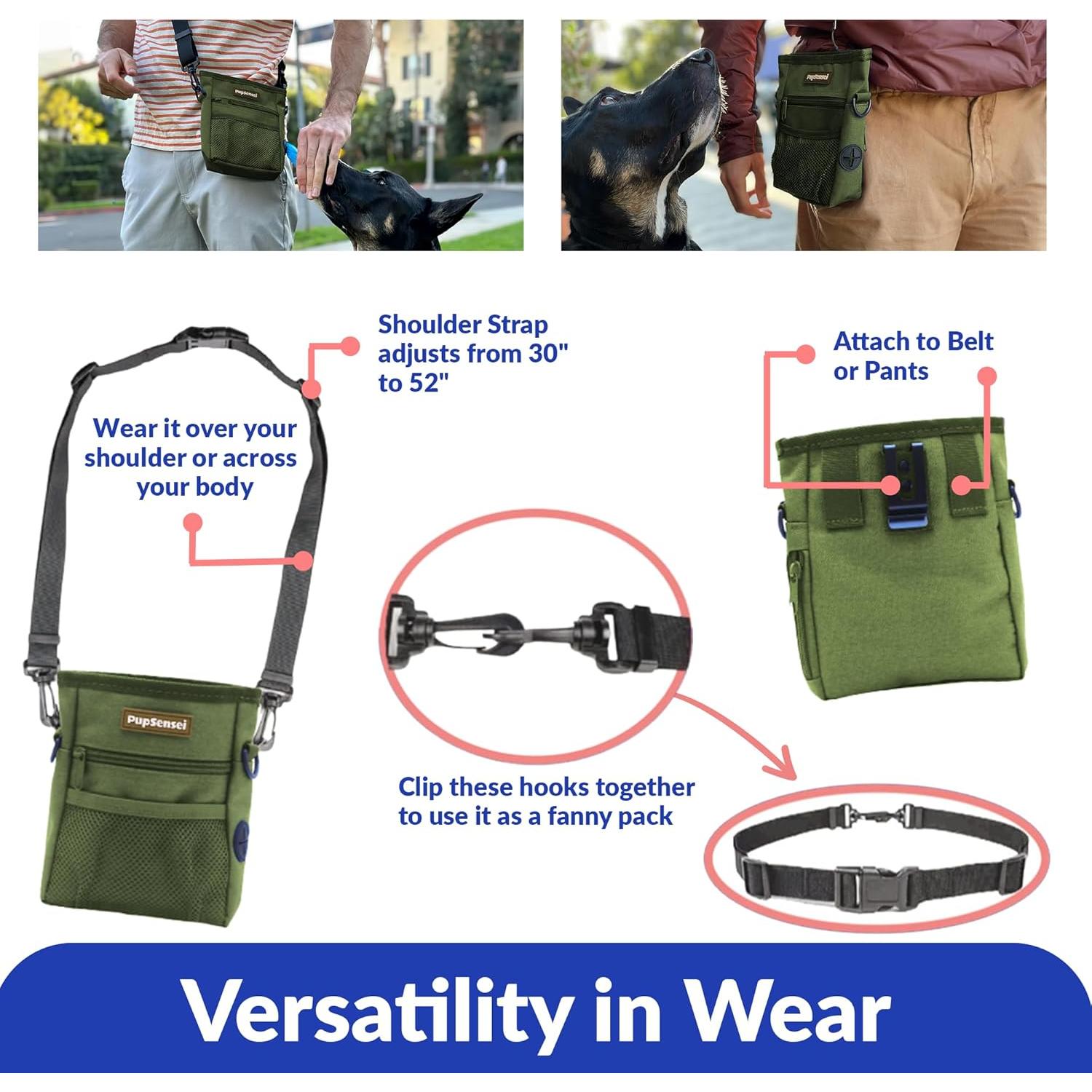 Bolsa de golosinas para perros PupSensei, 0.71L, Verde militar