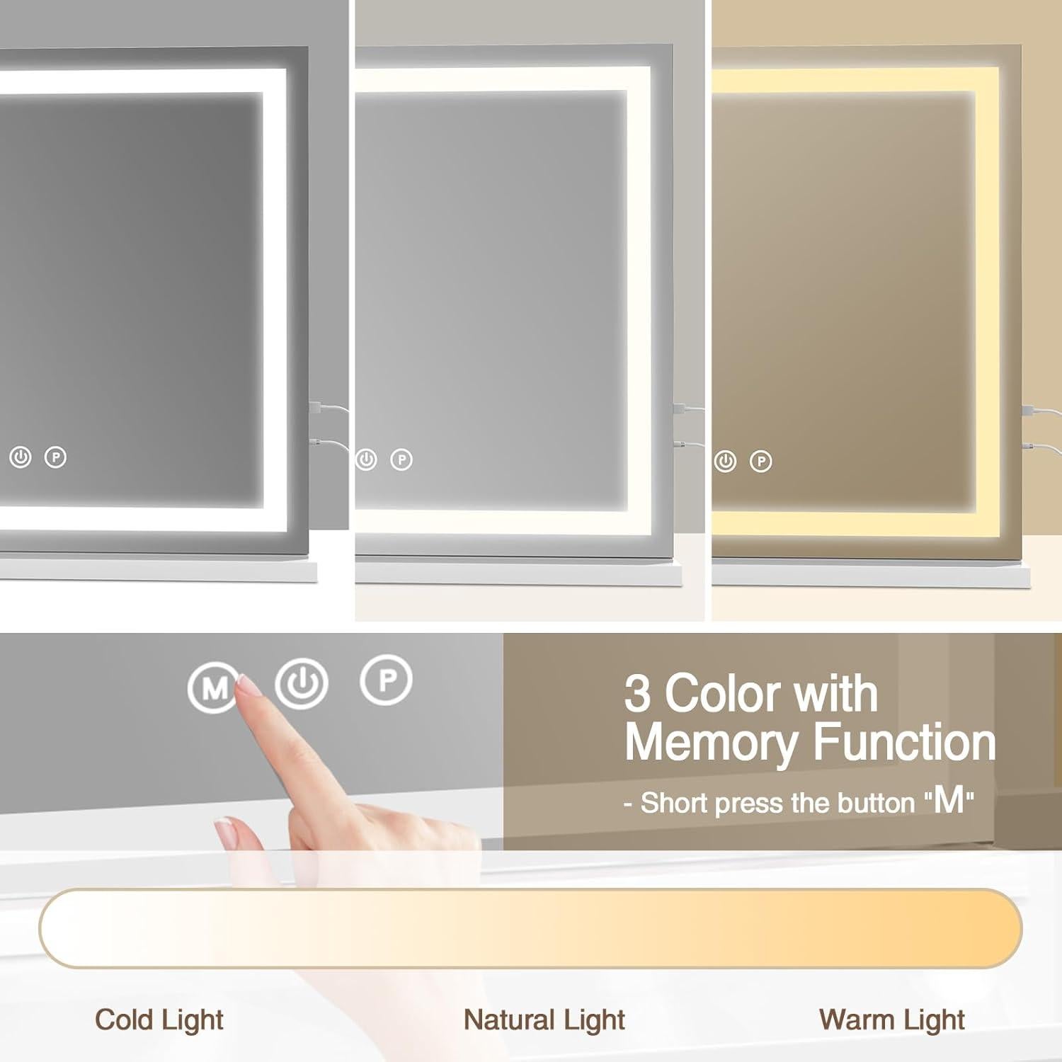 Espejo de tocador iluminado Halumao 48x58 cm con 3 luces