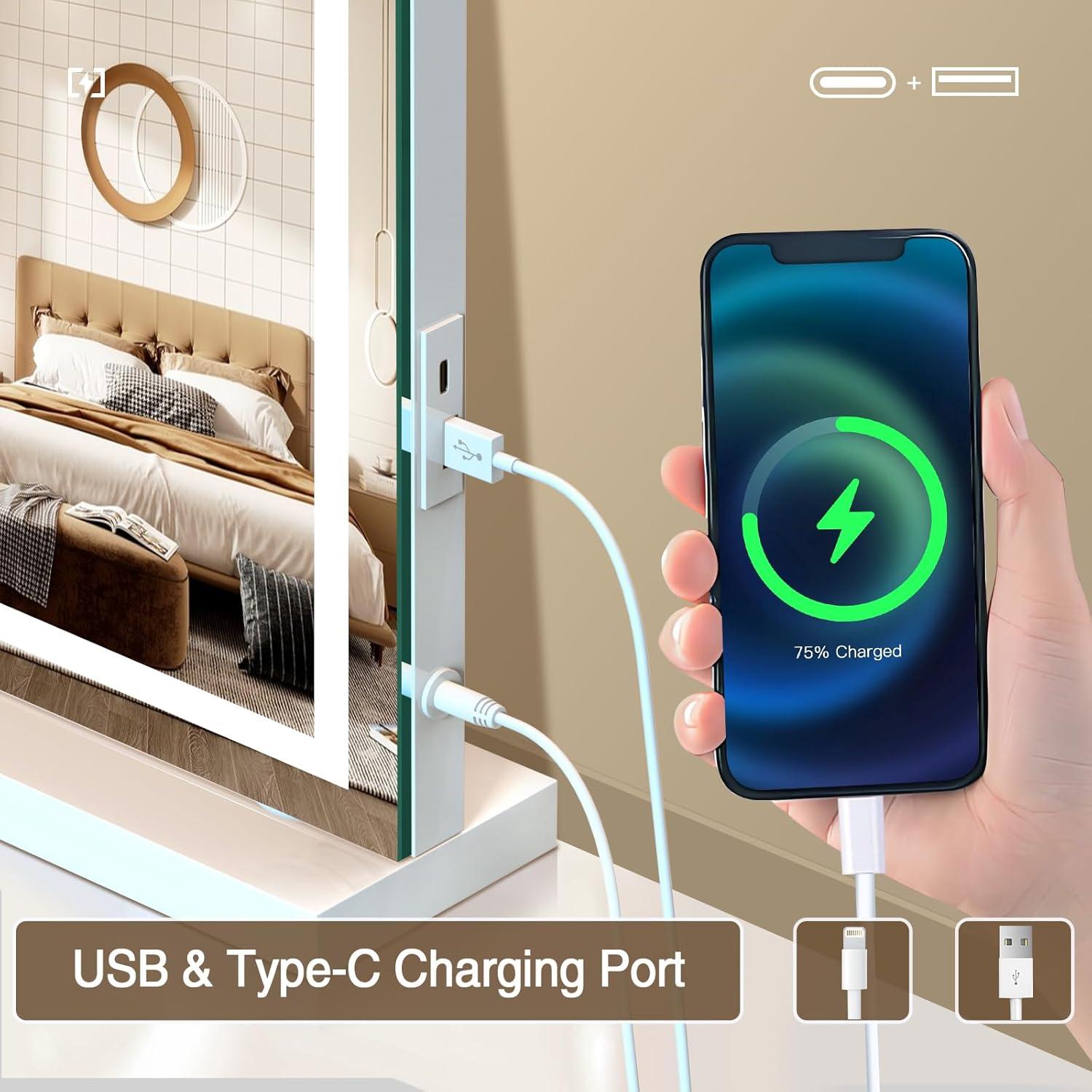 Espejo de tocador iluminado Halumao 48x58 cm con 3 luces