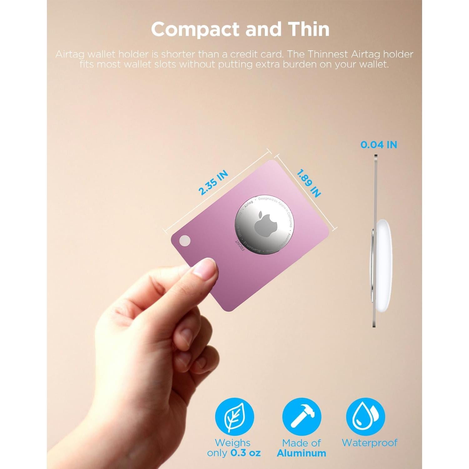 Soporte de Cartera Airtag Metal Rosa - Ultra Delgado 0.1 cm