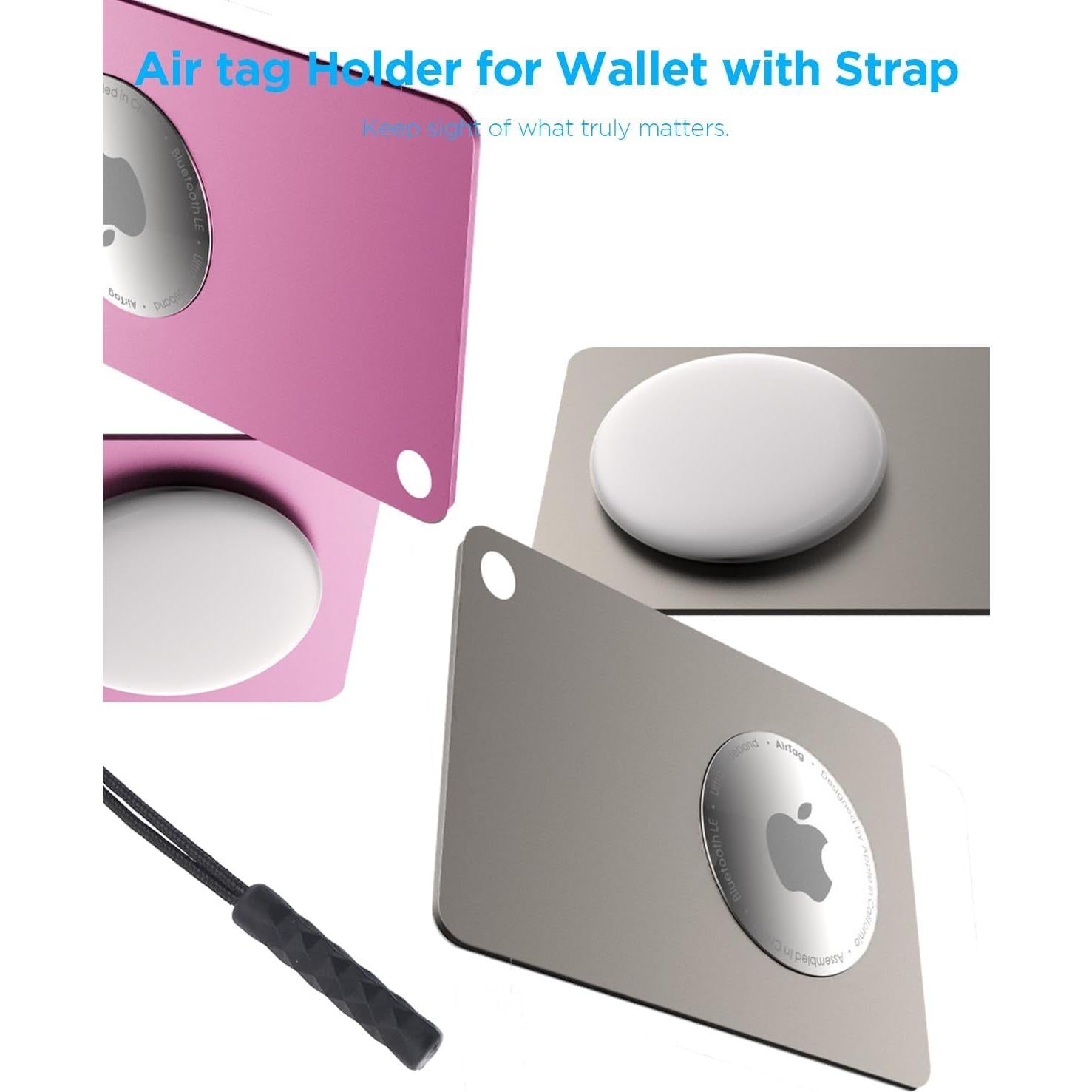 Soporte de Cartera Airtag Metal Rosa - Ultra Delgado 0.1 cm